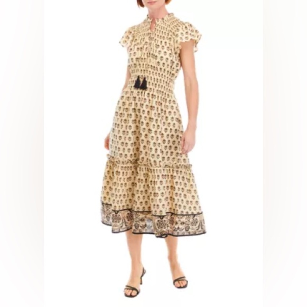 Ruffle Sleeve Printed Tiered Dress